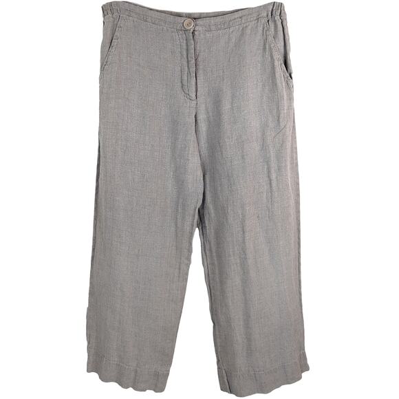 Flax Natural Beige Linen Cropped Pants Straight Leg High Rise Women's P/S (4/6) - Picture 1 of 6